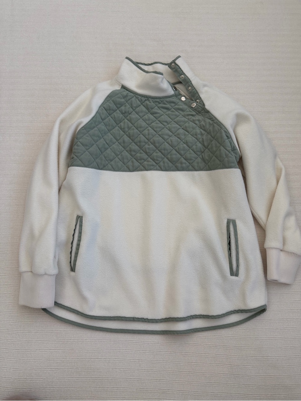 Kyodan Outdoor Quilted Snap Neck Fleece Pullover Cream Sage Green Size XXL